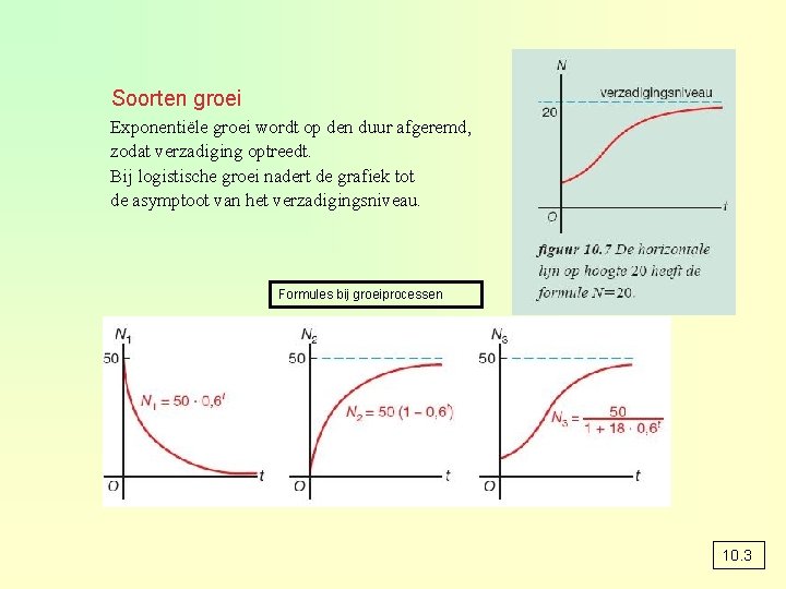 Soorten groei Exponentiële groei wordt op den duur afgeremd, zodat verzadiging optreedt. Bij logistische