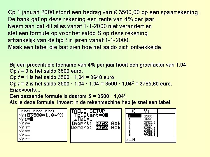 Op 1 januari 2000 stond een bedrag van € 3500, 00 op een spaarrekening.