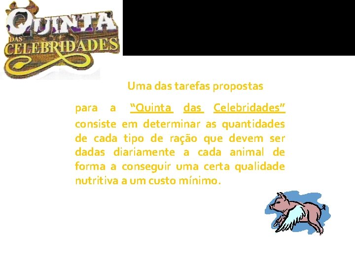 Uma das tarefas propostas para a “Quinta das Celebridades” consiste em determinar as quantidades