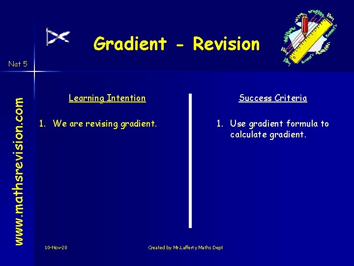 Gradient - Revision www. mathsrevision. com Nat 5 Learning Intention Success Criteria 1. We