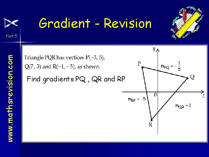 Gradient - Revision www. mathsrevision. com Nat 5 Find gradients PQ , QR and