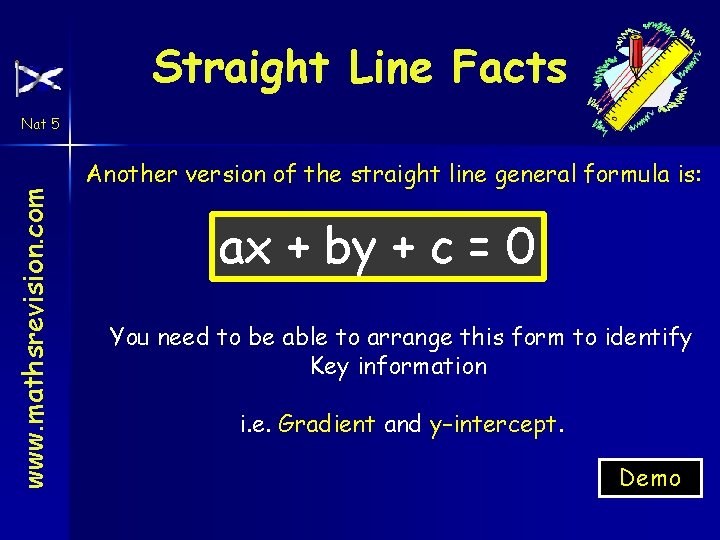 Straight Line Facts www. mathsrevision. com Nat 5 Another version of the straight line