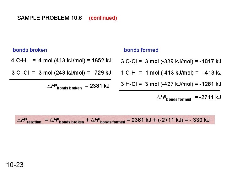 SAMPLE PROBLEM 10. 6 (continued) bonds broken 4 C-H bonds formed = 4 mol