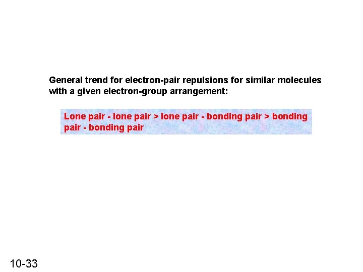 General trend for electron-pair repulsions for similar molecules with a given electron-group arrangement: Lone