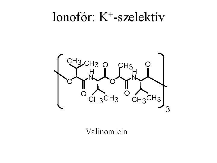 Ionofór: K+-szelektív CH 3 O CH 3 H H N N O O O