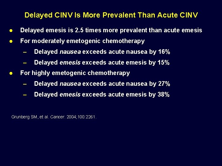 Delayed CINV Is More Prevalent Than Acute CINV l Delayed emesis is 2. 5