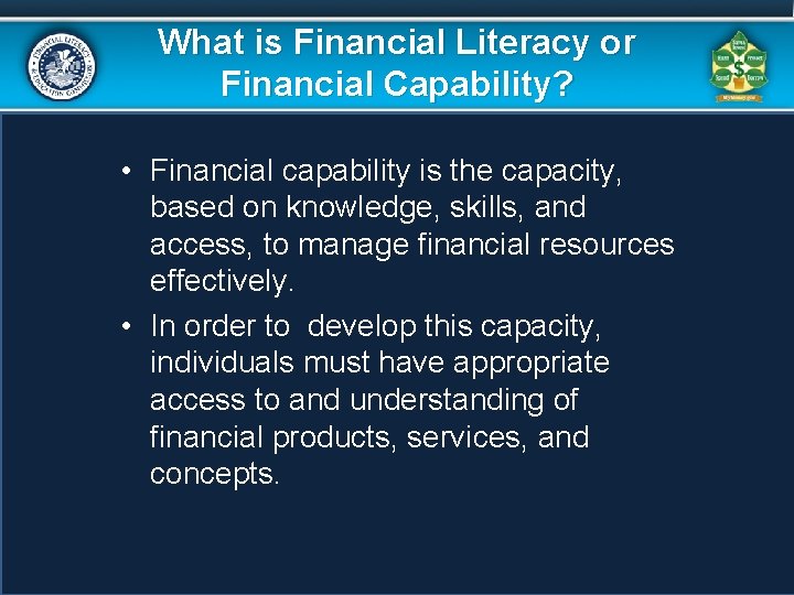 What is Financial Literacy or Financial Capability? • Financial capability is the capacity, based What is Financial Literacy or Financial Capability? • Financial capability is the capacity, based