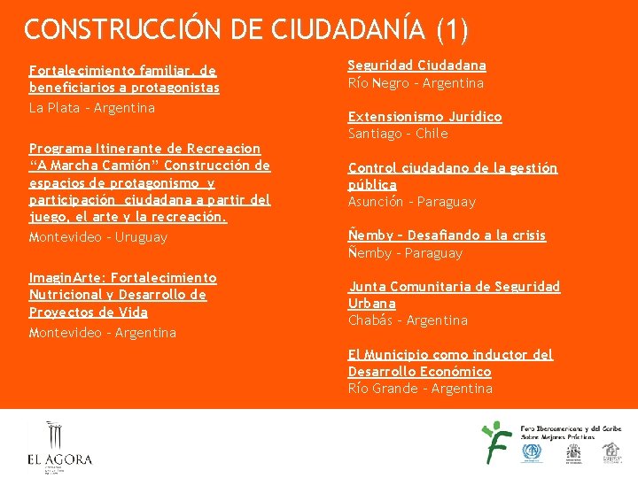 CONSTRUCCIÓN DE CIUDADANÍA (1) Fortalecimiento familiar, de beneficiarios a protagonistas La Plata – Argentina