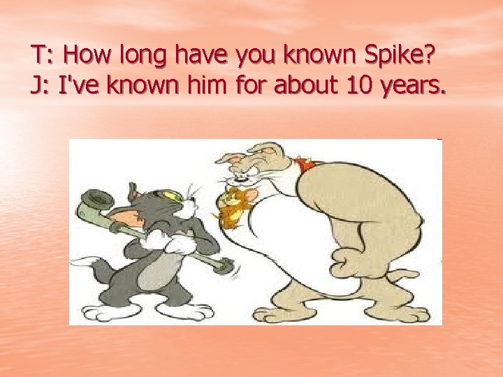 T: How long have you known Spike? J: I've known him for about 10