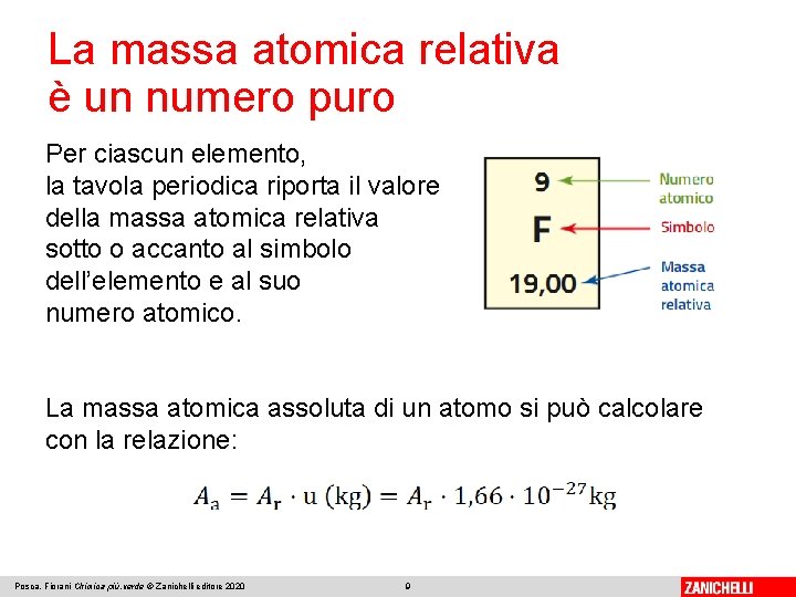 La massa atomica relativa è un numero puro Per ciascun elemento, la tavola periodica