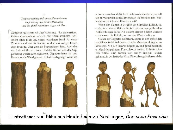 Illustrationen von Nikolaus Heidelbach zu Nöstlinger, Der neue Pinocchio 