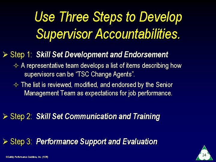Use Three Steps to Develop Supervisor Accountabilities. Ø Step 1: Skill Set Development and