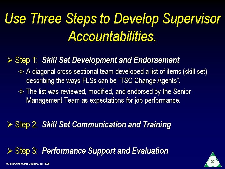 Use Three Steps to Develop Supervisor Accountabilities. Ø Step 1: Skill Set Development and
