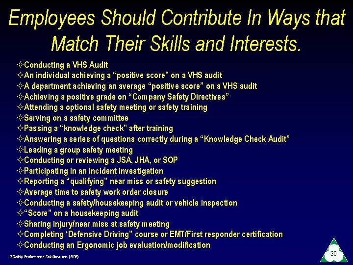 Employees Should Contribute In Ways that Match Their Skills and Interests. ²Conducting a VHS
