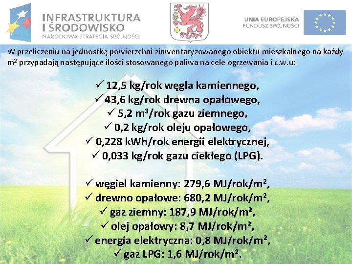 W przeliczeniu na jednostkę powierzchni zinwentaryzowanego obiektu mieszkalnego na każdy m 2 przypadają następujące