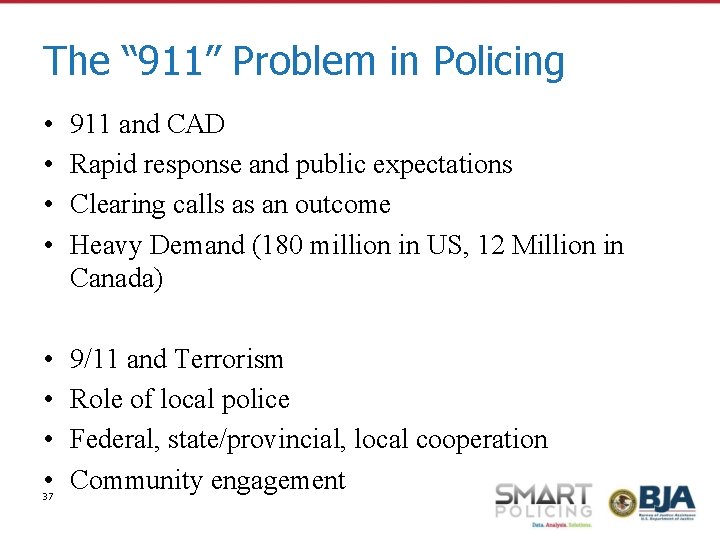 The “ 911” Problem in Policing • • 911 and CAD Rapid response and