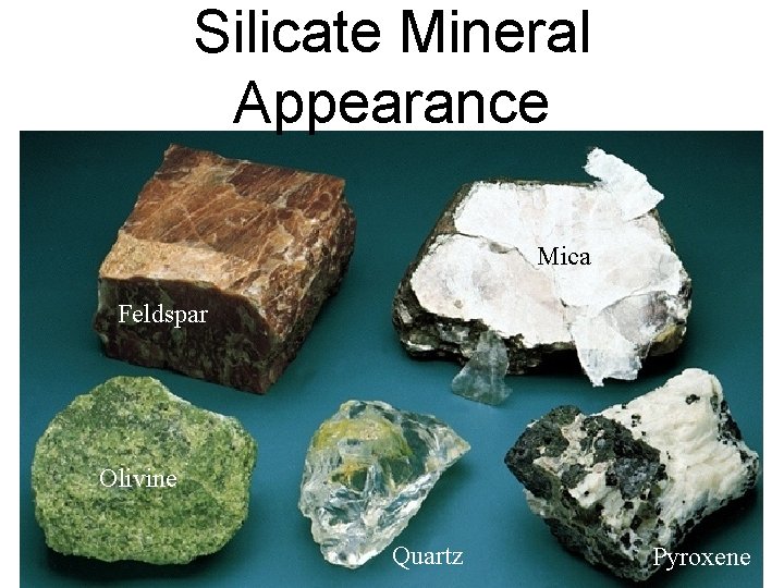 Silicate Mineral Appearance Mica Feldspar Olivine Quartz Pyroxene 