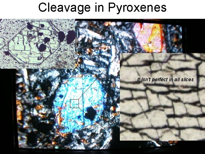 Cleavage in Pyroxenes It isn’t perfect in all slices 
