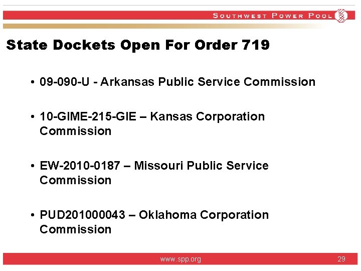 State Dockets Open For Order 719 • 09 -090 -U - Arkansas Public Service State Dockets Open For Order 719 • 09 -090 -U - Arkansas Public Service