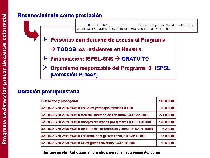 Programa de detección precoz de cáncer colorrectal Reconocimiento como prestación Ø Personas con derecho