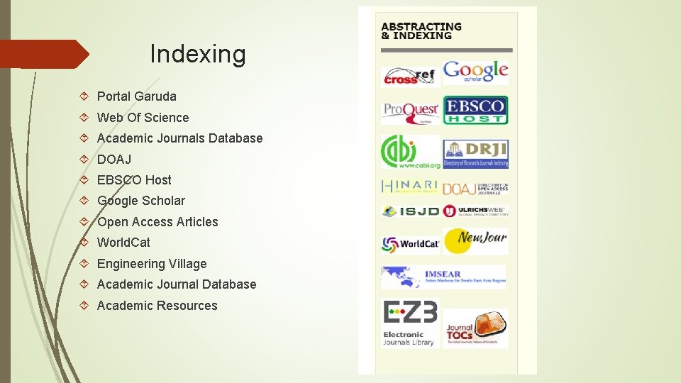 Indexing Portal Garuda Web Of Science Academic Journals Database DOAJ EBSCO Host Google Scholar