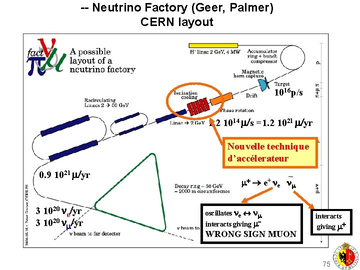-- Neutrino Factory (Geer, Palmer) CERN layout 1016 p/s 1. 2 1014 /s =1.