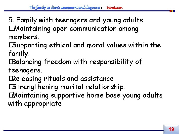 The family as client: assessment and diagnosis : Introduction 5. Family with teenagers and