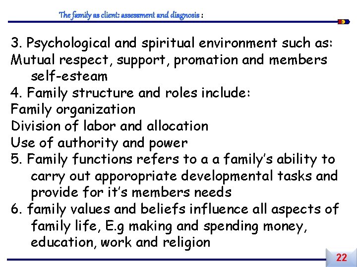 The family as client: assessment and diagnosis : 3. Psychological and spiritual environment such