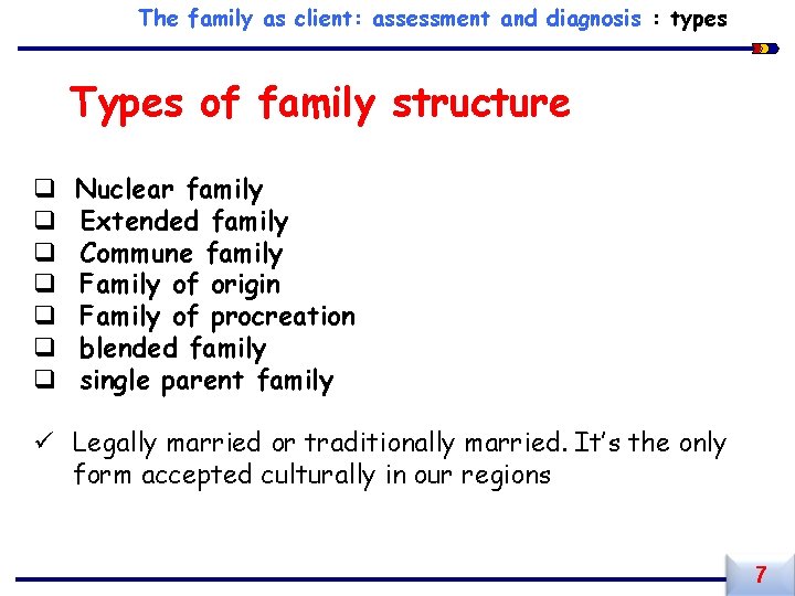 The family as client: assessment and diagnosis : types Types of family structure q