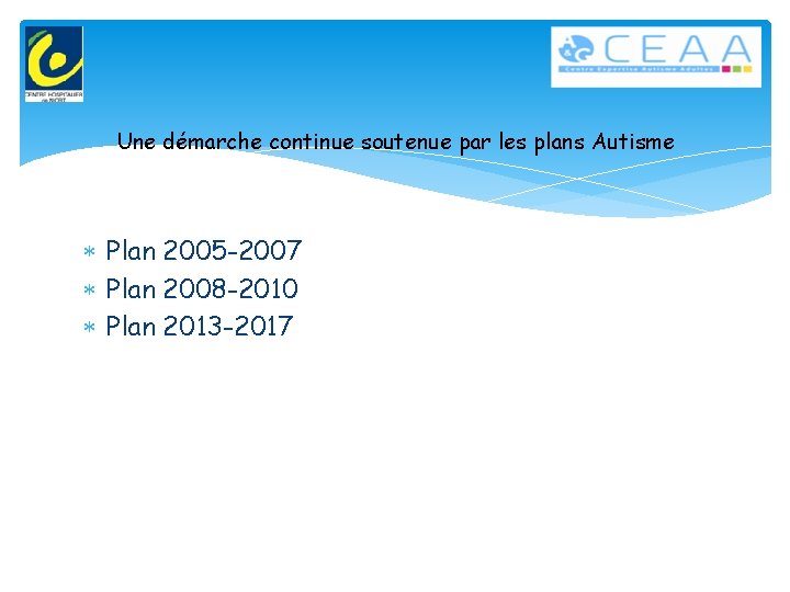 Une démarche continue soutenue par les plans Autisme Plan 2005 -2007 Plan 2008 -2010