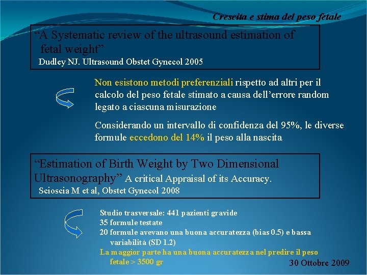 Crescita e stima del peso fetale “A Systematic review of the ultrasound estimation of