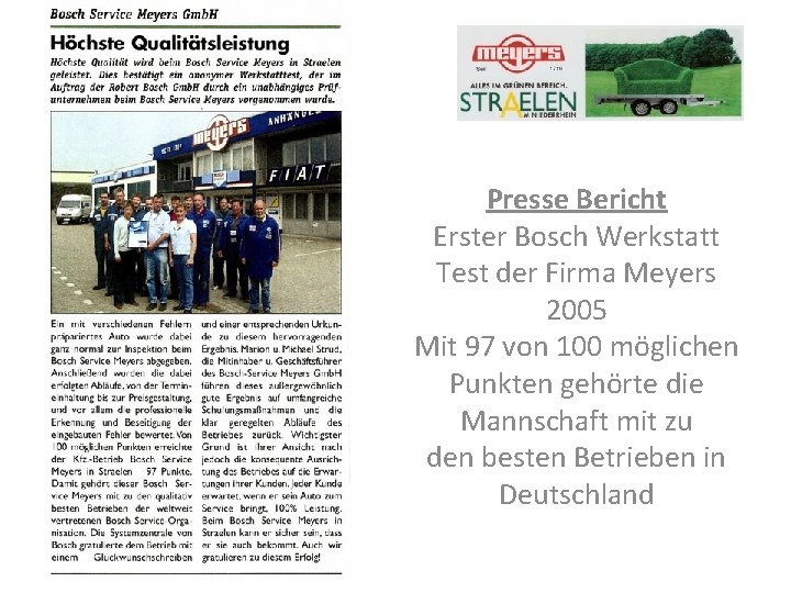 Presse Bericht Erster Bosch Werkstatt Test der Firma Meyers 2005 Mit 97 von 100