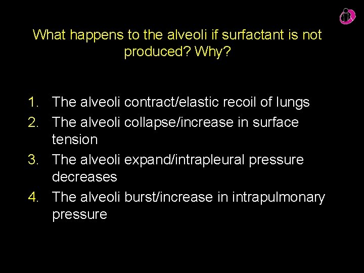 What happens to the alveoli if surfactant is not produced? Why? 1. The alveoli