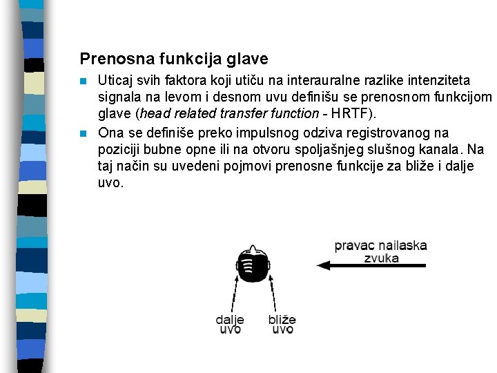 Prenosna funkcija glave Uticaj svih faktora koji utiču na interauralne razlike intenziteta signala na