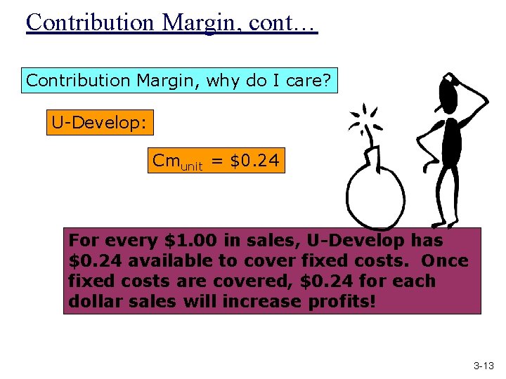 Contribution Margin, cont… Contribution Margin, why do I care? U-Develop: Cmunit = $0. 24