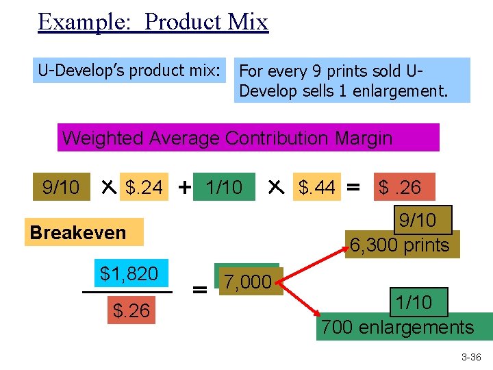 Example: Product Mix U-Develop’s product mix: For every 9 prints sold UDevelop sells 1