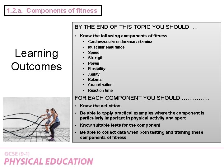 1. 2. a. Components of fitness BY THE END OF THIS TOPIC YOU SHOULD
