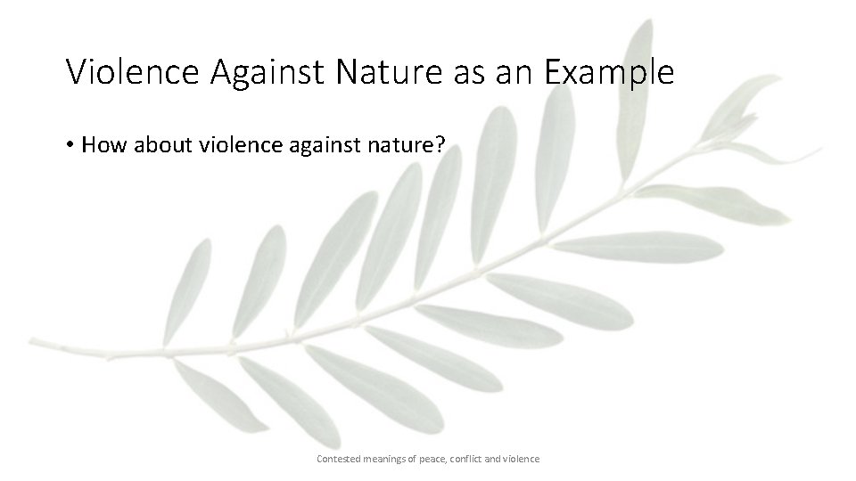 Violence Against Nature as an Example • How about violence against nature? Contested meanings