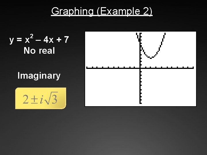 Graphing (Example 2) 2 y = x – 4 x + 7 No real