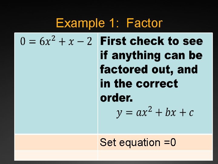 Example 1: Factor Set equation =0 