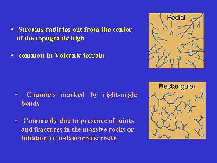  • Streams radiates out from the center of the topograhic high • common