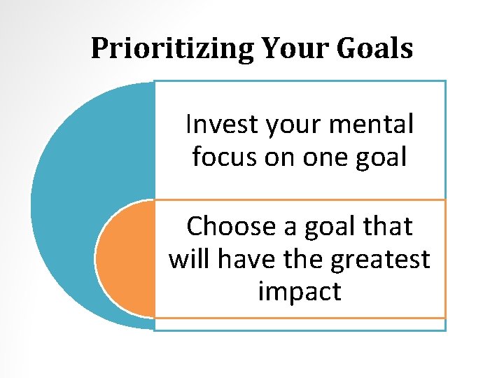 Prioritizing Your Goals Invest your mental focus on one goal Choose a goal that