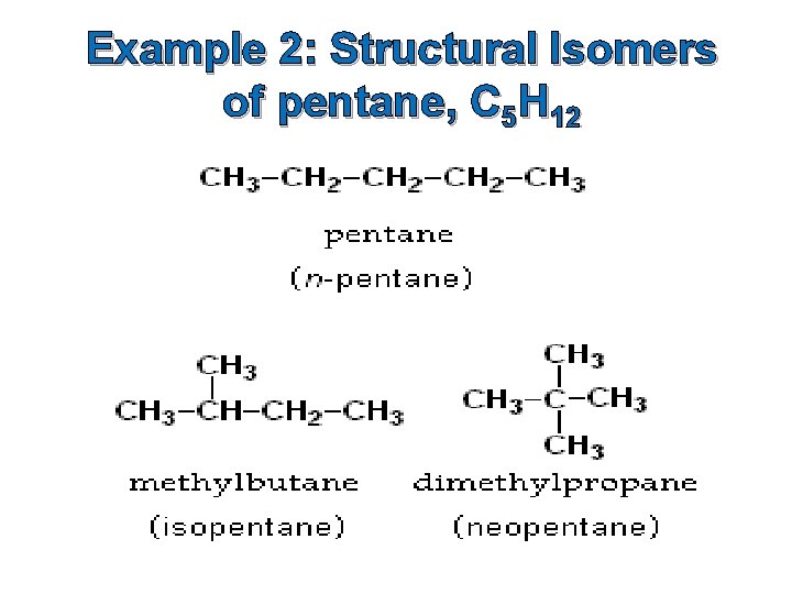 Example 2: Structural Isomers of pentane, C 5 H 12 