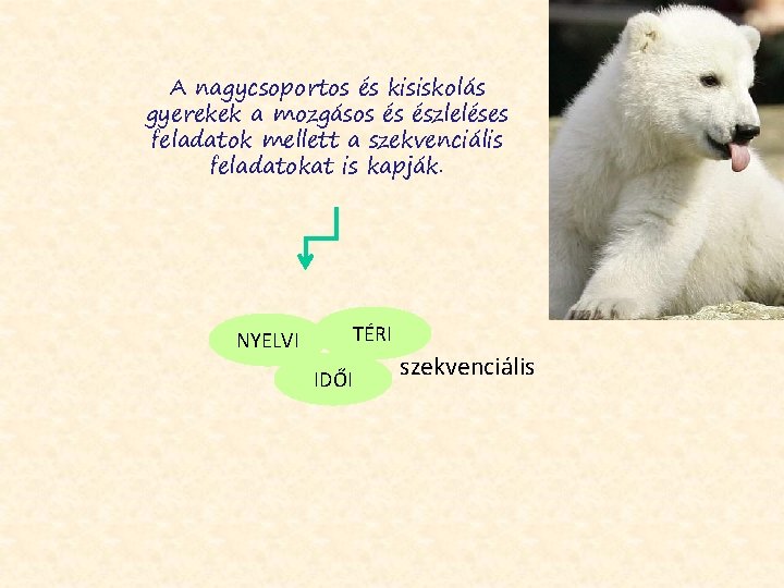 A nagycsoportos és kisiskolás gyerekek a mozgásos és észleléses feladatok mellett a szekvenciális feladatokat