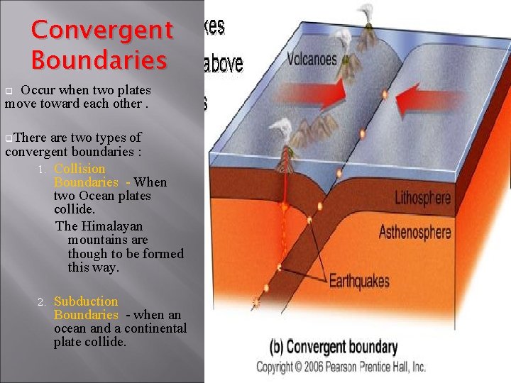 Convergent Boundaries Occur when two plates move toward each other. q q. There are