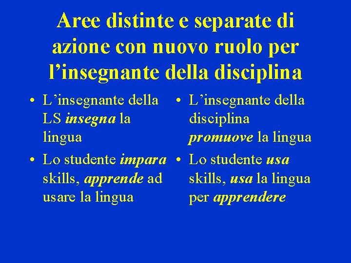 Aree distinte e separate di azione con nuovo ruolo per l’insegnante della disciplina •