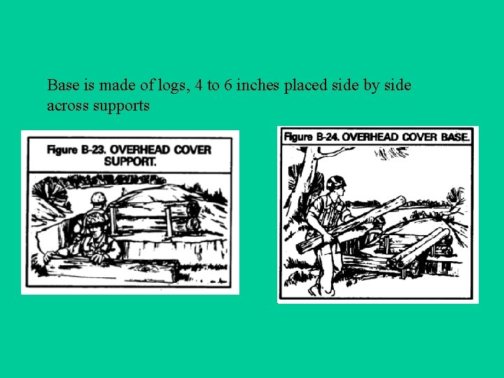 Base is made of logs, 4 to 6 inches placed side by side across Base is made of logs, 4 to 6 inches placed side by side across