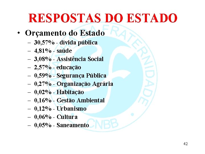 RESPOSTAS DO ESTADO • Orçamento do Estado – – – 30, 57% - dívida