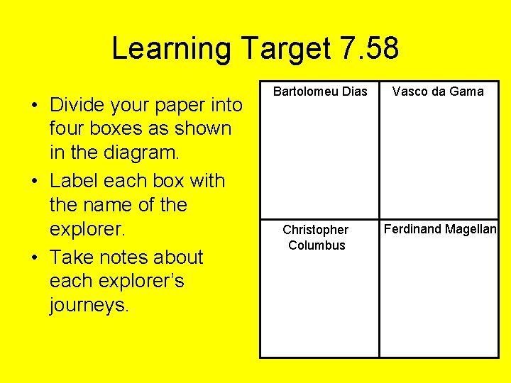 Learning Target 7. 58 • Divide your paper into four boxes as shown in