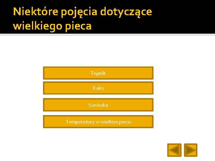 Niektóre pojęcia dotyczące wielkiego pieca Topnik Koks Surówka Temperatury w wielkim piecu 